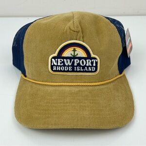 Newport Rhode Island Corduroy Mesh Snapback Rope Trucker Hat Navy & Tan NWT!